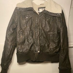 Faux Leather Bomber Jacket